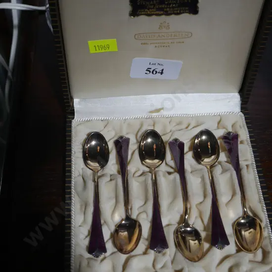 Sterling silver and enamel teaspoon set