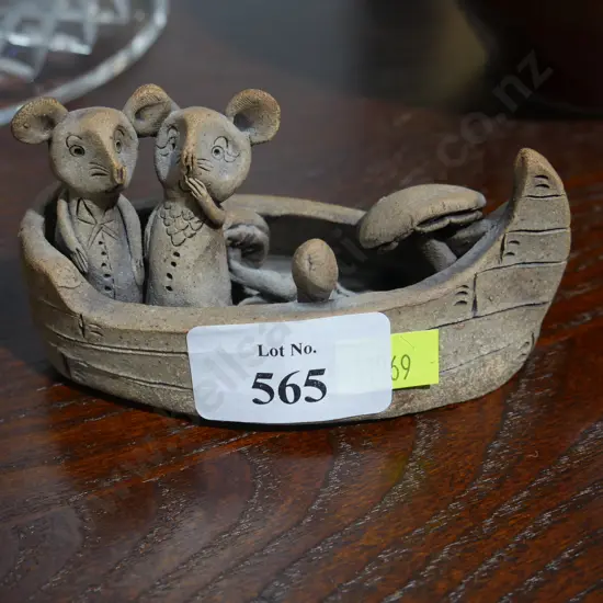 New Zealand pottery mice in a boat