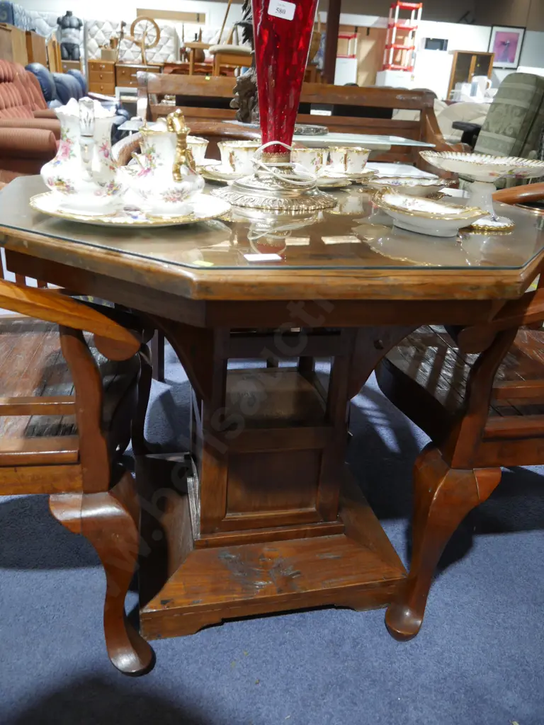 Octagonal wooden table and 4 wooden tub dining chair Image 1++