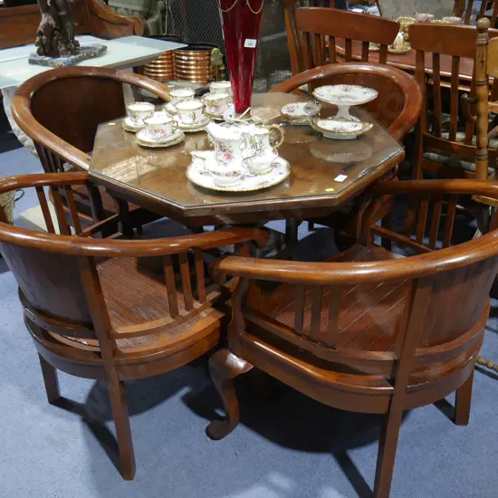 Octagonal wooden table and 4 wooden tub dining chair