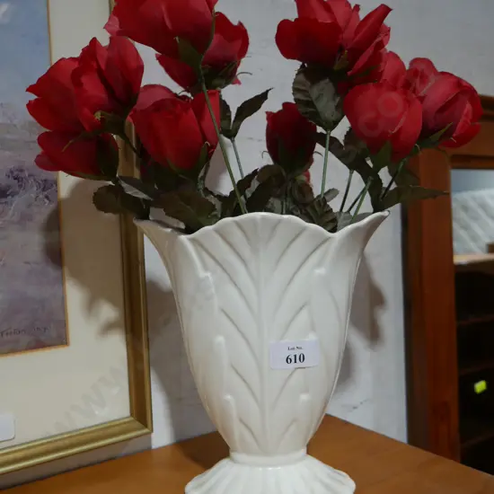 White vase invitation roses