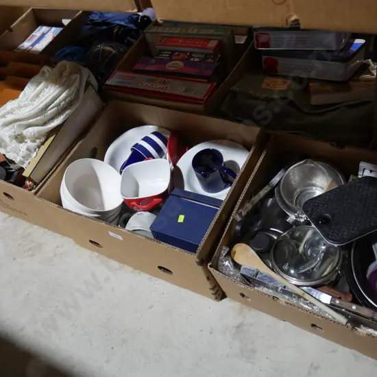 3 boxes kitchenware, sundries