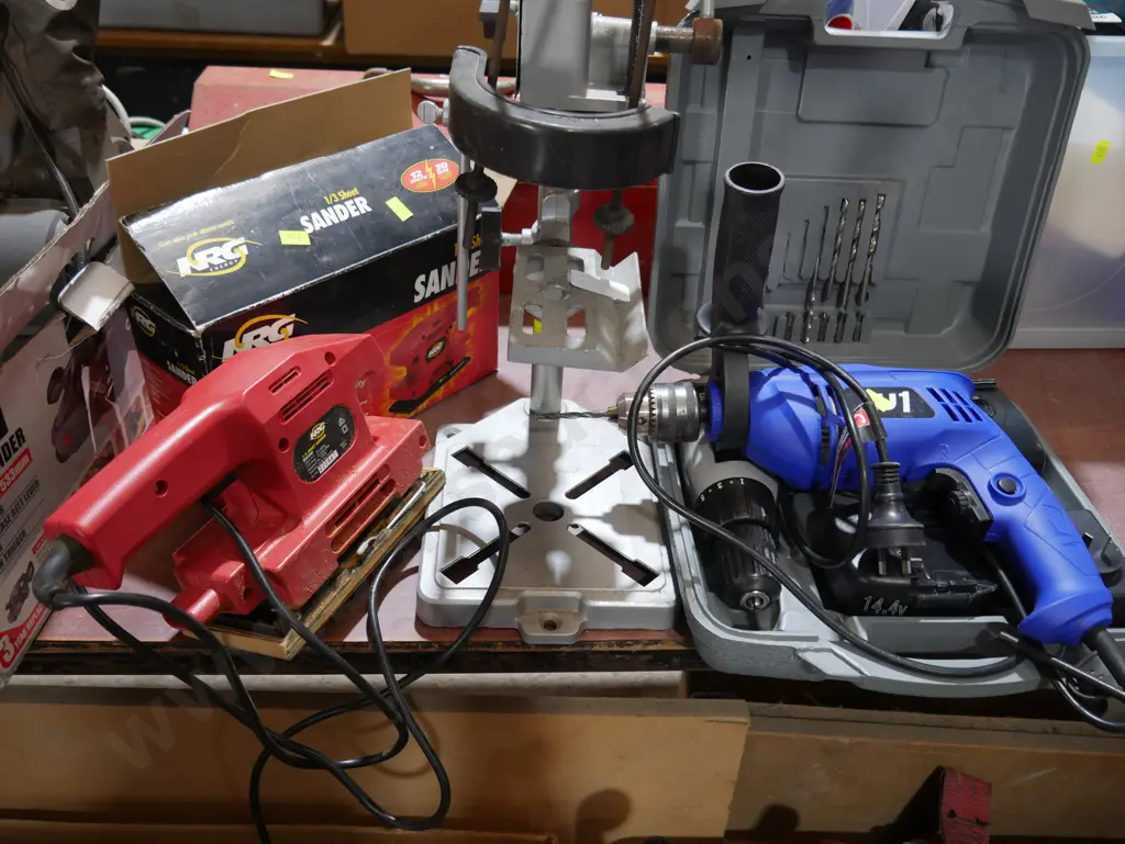 Electric drill, stand and Sander Image 1++