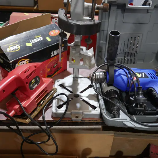 Electric drill, stand and Sander